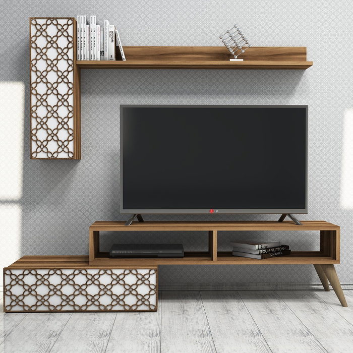 Hanah Home Mueble de TV Planet Nogal y Blanco